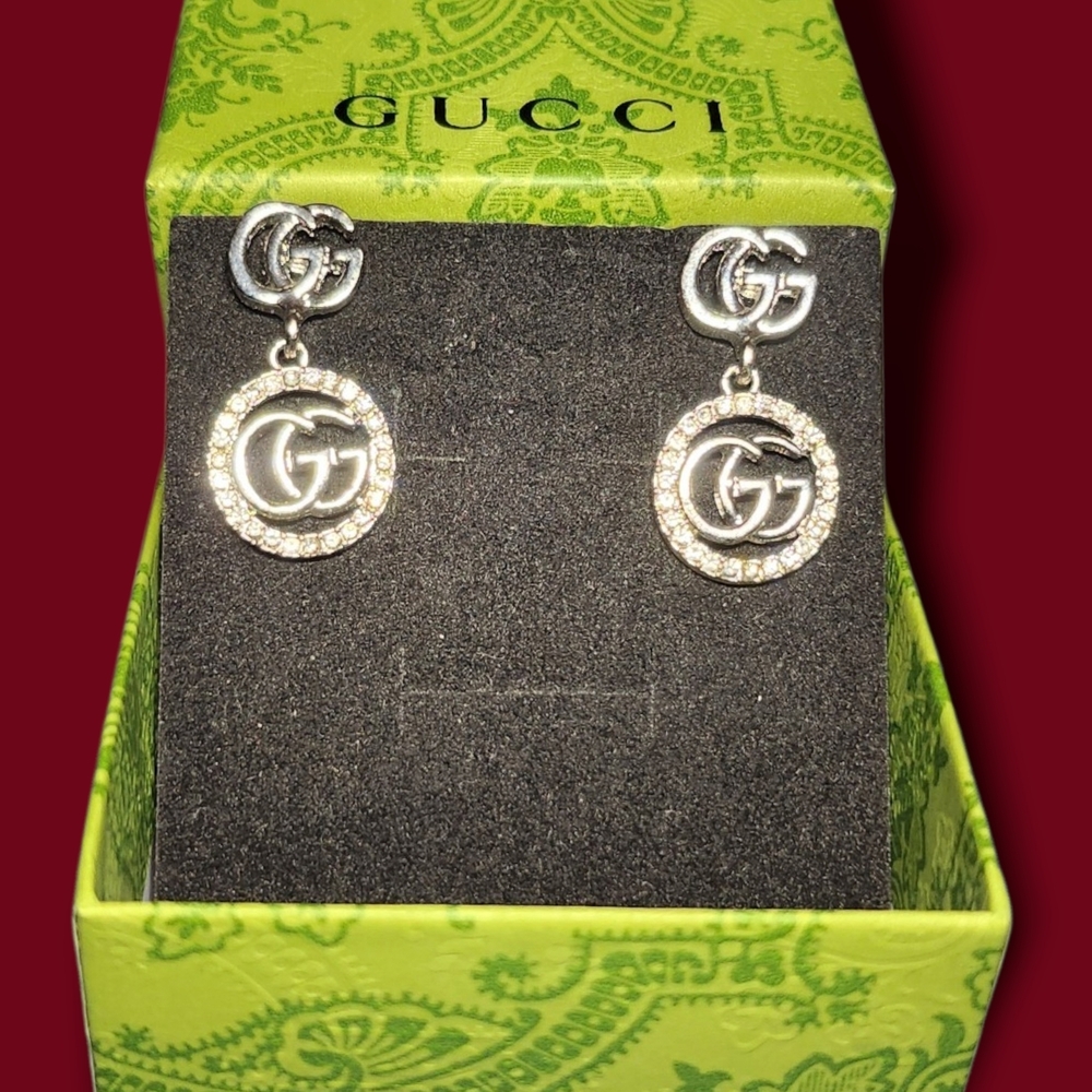 Silver Drop Stud Crystal Earrings - image 2